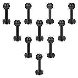 WKOUD 10PCS 16G Black Titanium Anodized Stainless Steel Ball Labret Monroe Lip Ring/Tragus/Helix/Cartilage Earring Stud Barbell