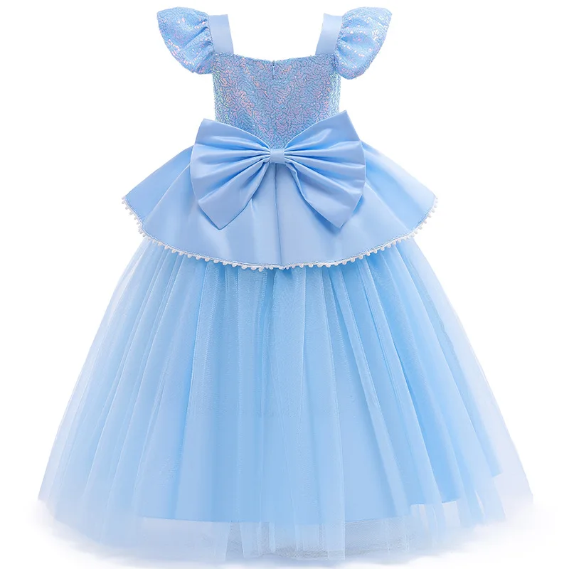 Costume de Cosplay cendrillon pour filles, vêtements de princesse à paillettes avec gants de couronne, robe de bal pour fête d'anniversaire de 3 à 10 ans