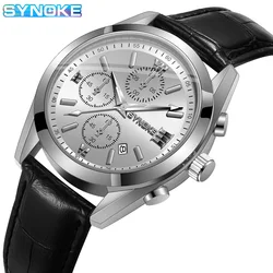 Watch For Men Alloy Case Leather Strap Luminous Quartz Wristwatch SYNOKE 6152 Analog Dial Waterproof