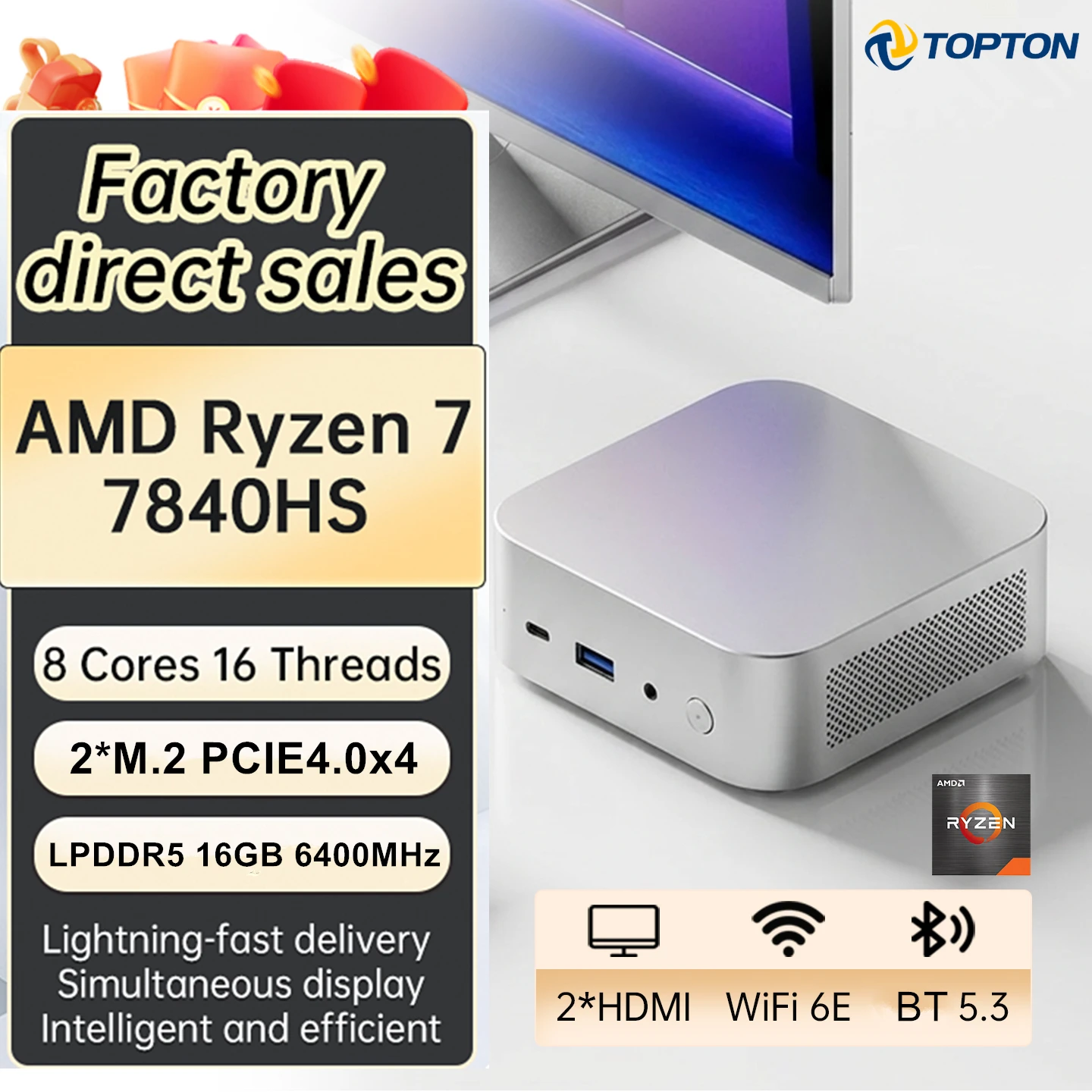 Topton AMD Ryzen 5 3500U Mini PC 16GB 256GB NVMe