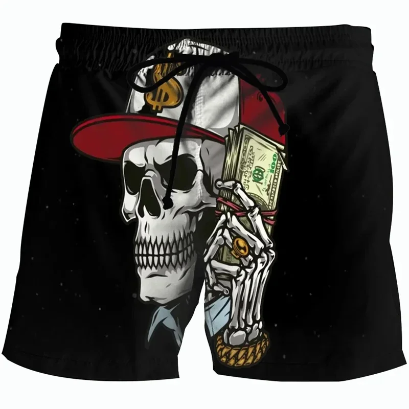 2024 Summer Beach Shorts Men 3D Print Flower Skull Board Short Sports Gym Swim Trunks Quick Dry Swimsuit homme Men\'s Clothing Pa