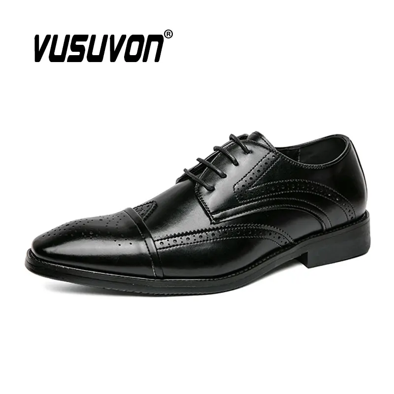 Men Derby Brogue Shoes Fashion Lace-Up Dress Classic Loafers Black Causal Business Footwear For Party Big Size 38-48