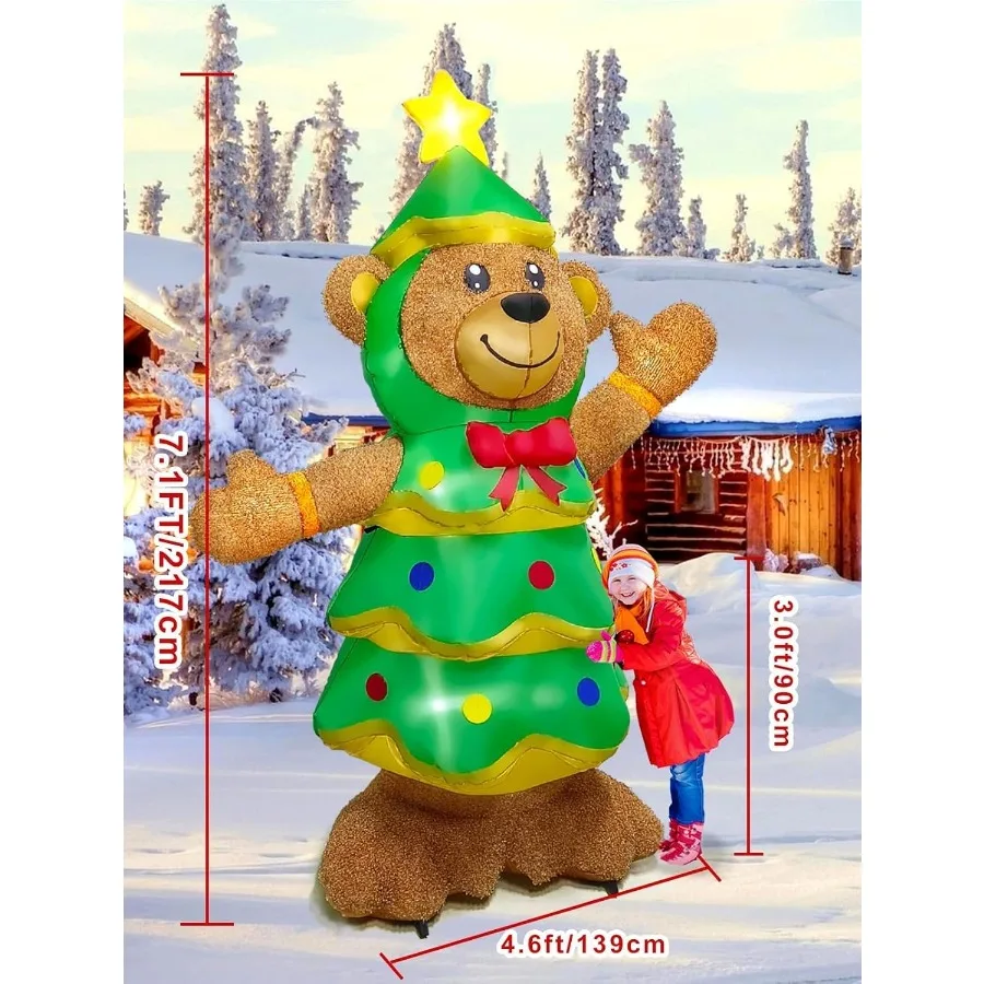 7.1 FT Christmas Fluffy Bear Inflatable Outdoor Decoration Christmas Tree Stuffed Bear Inflatable with Builtin LED Light Blow U - Image 2