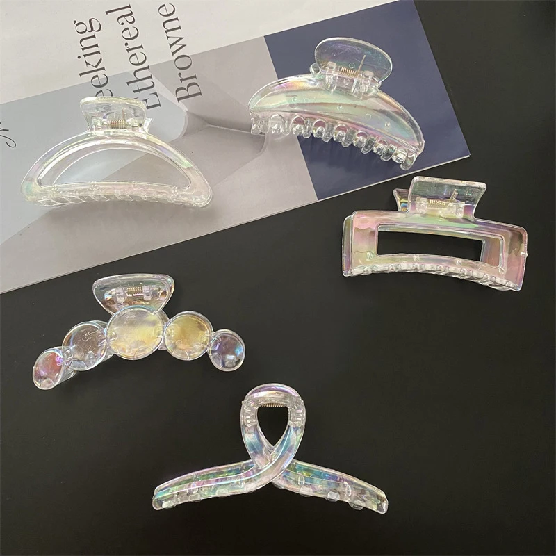 Colorful Laser Firm Grip Protect Scalp Transparent Simplicity Plastic Hair Clips for Girl Lady Headband Hair Pin Hair Accessorie