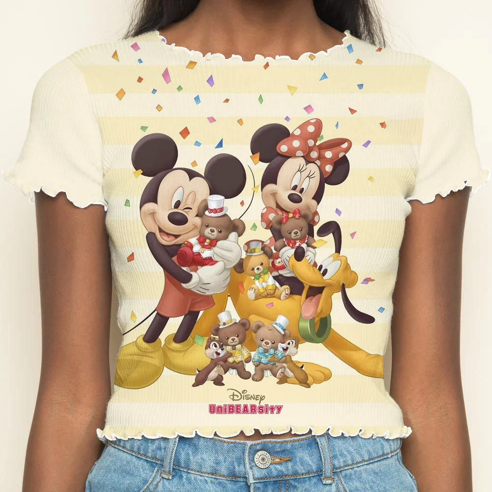 Top Mickey Short Sleeve T-shirt Disney Clothing Crew Neck Minnie Mouse New in Tops & Tees Lettuce Trim Women's Mickey Disney Top