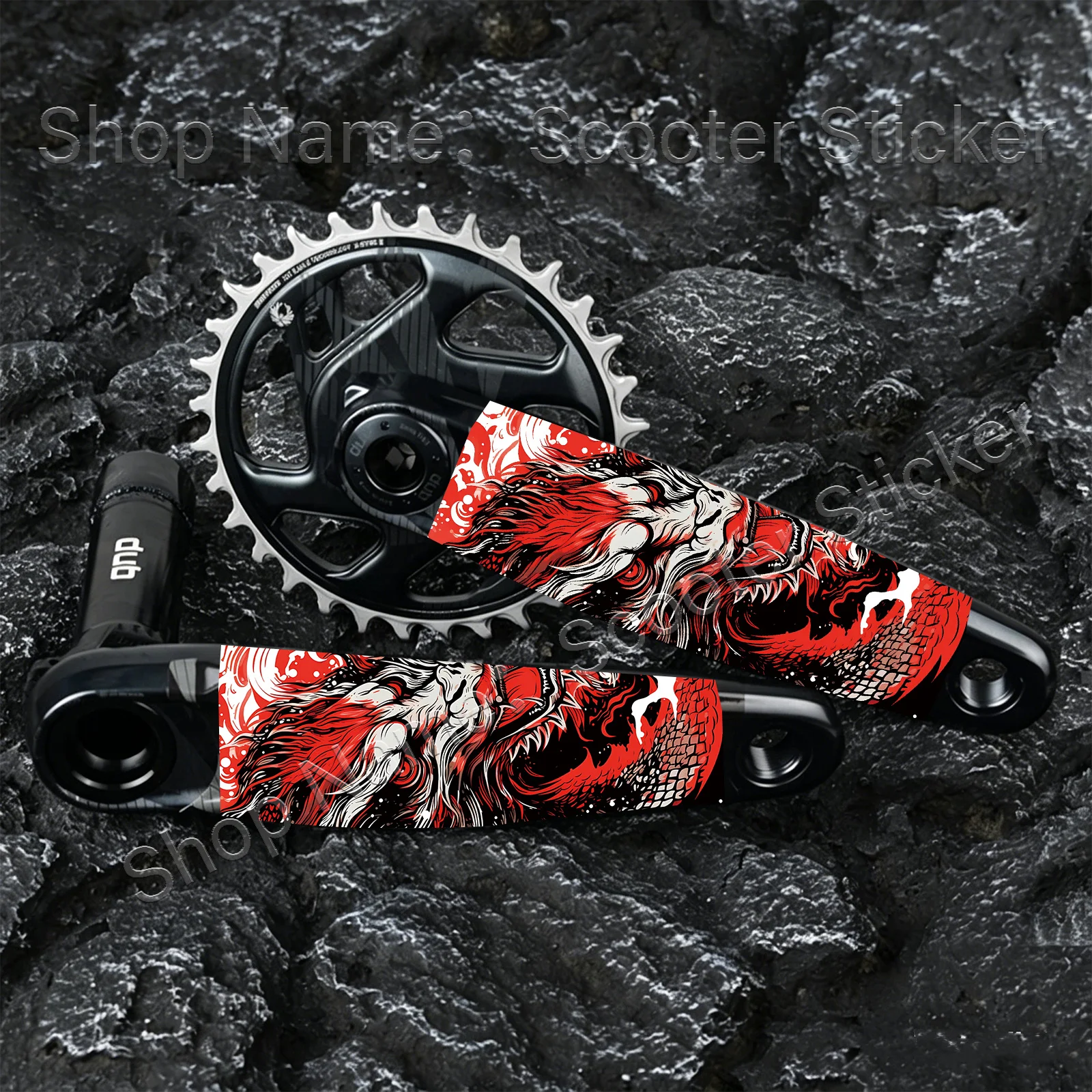 1 Pair Red White Ink Wash Chinese Dragon Crank Arm Stickers, Waterproof Removable Oriental Art Decals for Bike Crankset