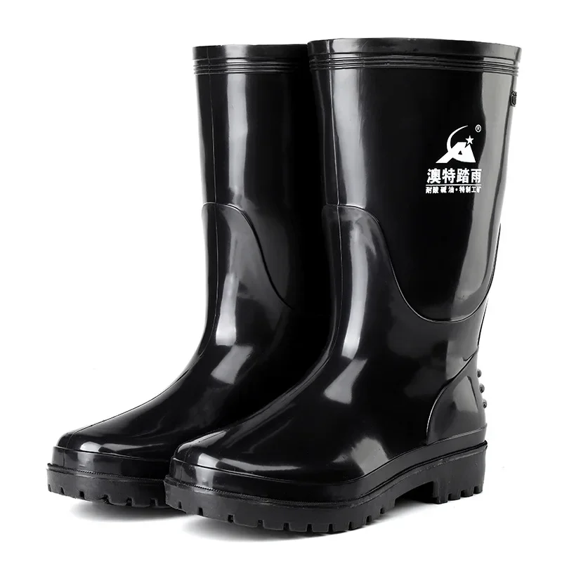 Rainshoes Men\'s Mid-Calf PVC Black Rain Boots Men Fishing Water Shoes Rubber Gumboots Botas De Agua Hombre