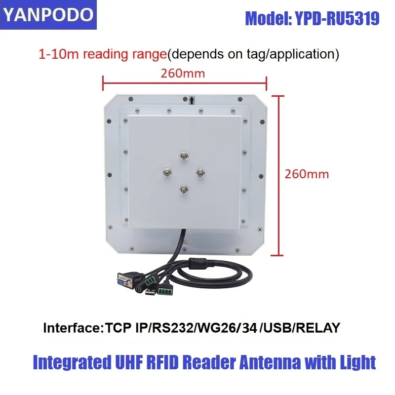 YANPODO UHF RFID Reader with Light RS232 WG26 10M built in 9dbi antenna free SDK for Vehicle Charge System and Personal Access