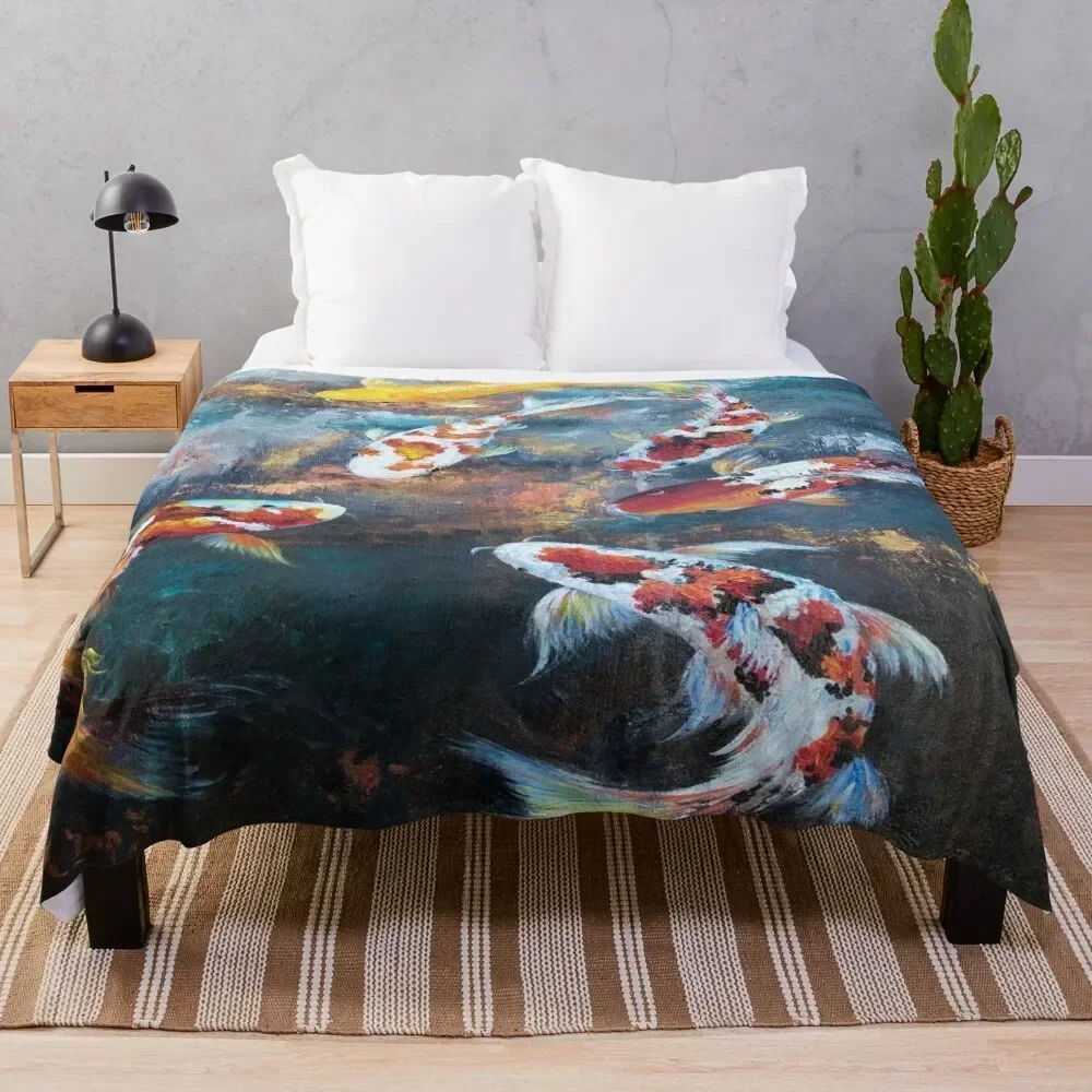 

Koi fish Throw Blanket Stain Resistant Cozy Warm Blanket