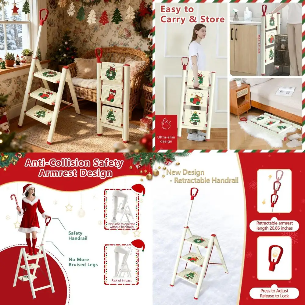 

Противоскользящая 3-ступенчатая лестница с одной направляющей для дома, кухни и елочных украшений, грузоподъемность 600 фунтов