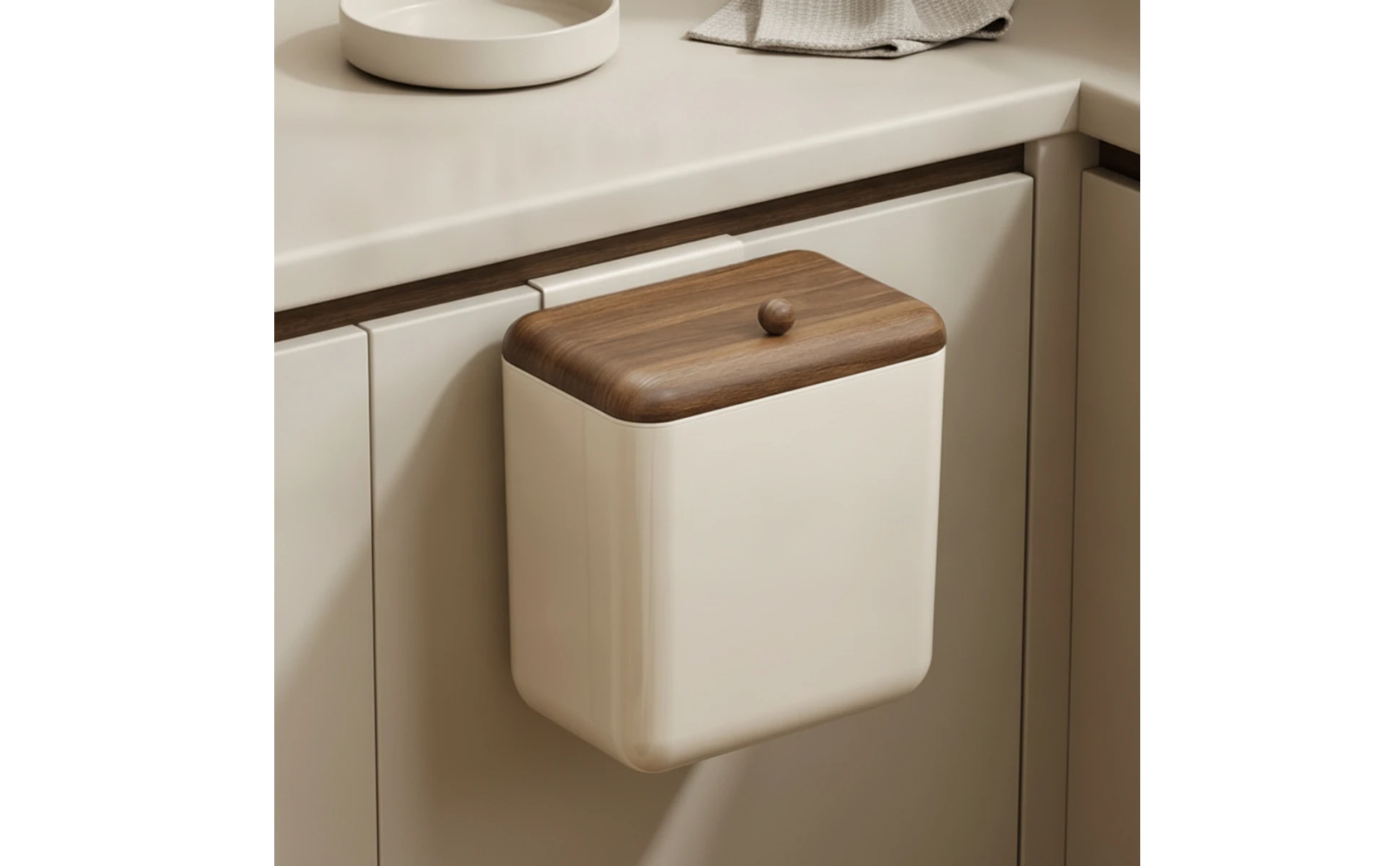 Wall-Mounted Trash Bin Space-Saving Kitchen Trash Bin with Lid Compact Modern for Apartment Wall-Mounted Trash Bin Space-Saving Kitchen Trash Bin with Lid Compact Modern for Apartment
