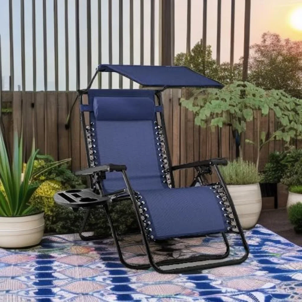

Folding Zero Gravity Outdoor Recliner Patio Lounge Chair w/Adjustable Canopy Shade, Headrest, Side Accessory Tray
