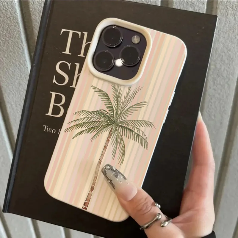Striped Coconut Tree Pattern Soft Phone Case For iPhone 17 16 15 14 Plus 13 12 11 Pro Max X XR XS Max product photo