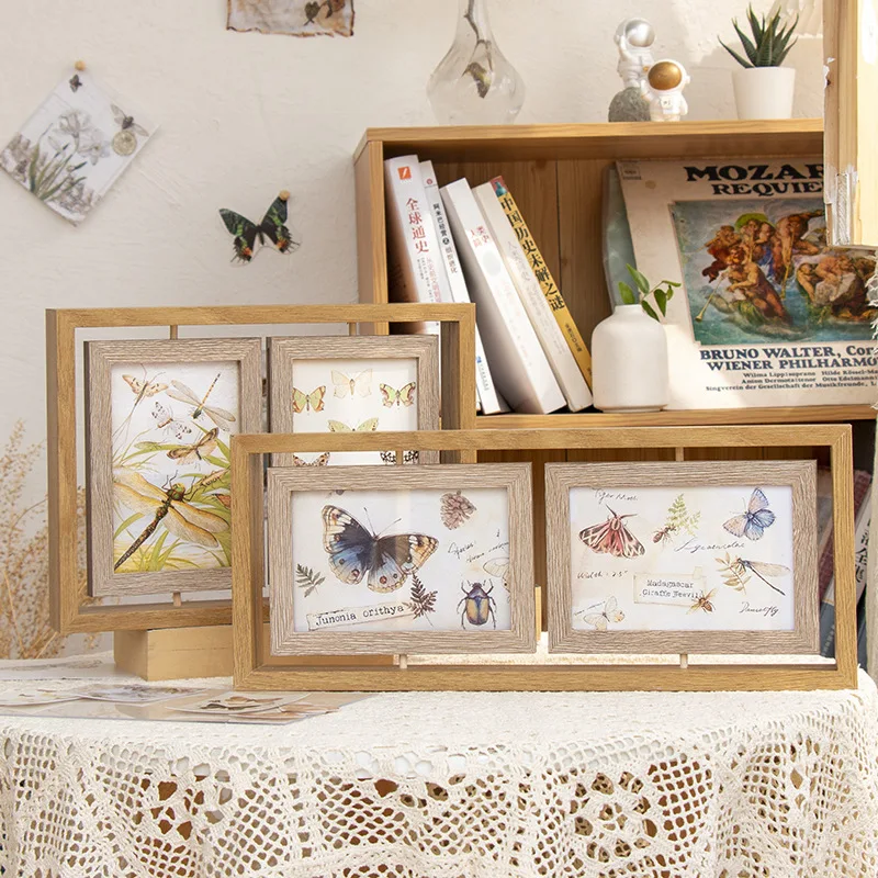 Creative European 6/7/8 inch wooden double-sided rotating photo frame table advanced sense one-piece photo frame