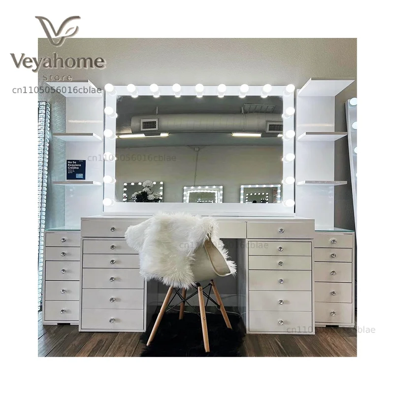 Hot Selling Dressing Table Set With LED Light Mirror And Power Socket 14 Holly Wood Bulbs Illuminated Dressing Table