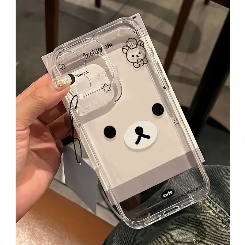 Cartoon cute Rilakkuma suitable for iPhone16promax mobile phone case iPhone14pro 13 anti-fall transparent protective case simple