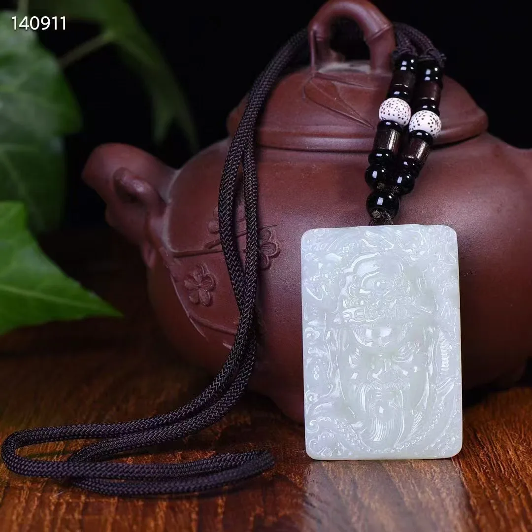 Natural 100% real hetian jade pendant necklace hand-carved Guanyu necklaces pendants man woman jade jewelry Bless peace