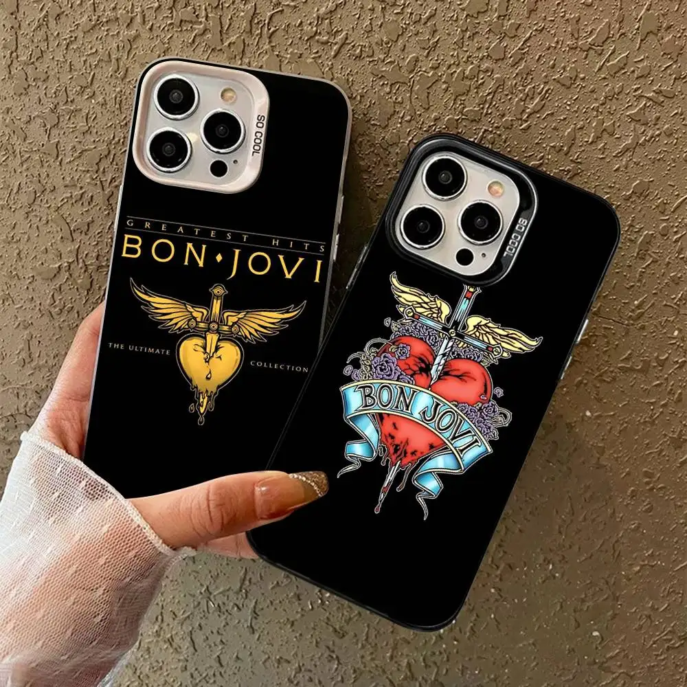 Capa de Celular Clássica da Banda de Rock B-Bon J-Jovi para iPhone 17 16 15 14 11 12 13 Pro Max Pro Plus, Capa Colorida Prateada