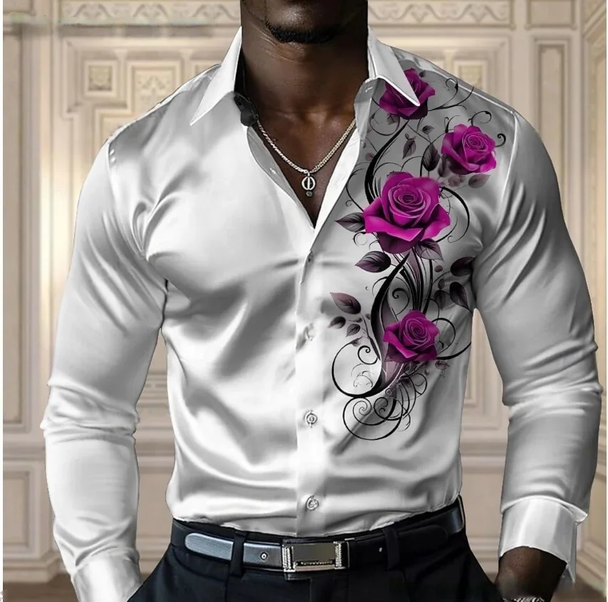 

High-end Men's Rose Shirt Casual And Comfortable Button-down Long Sleeved Shirt Fashionable Four Season Shirt Plus Size Desig