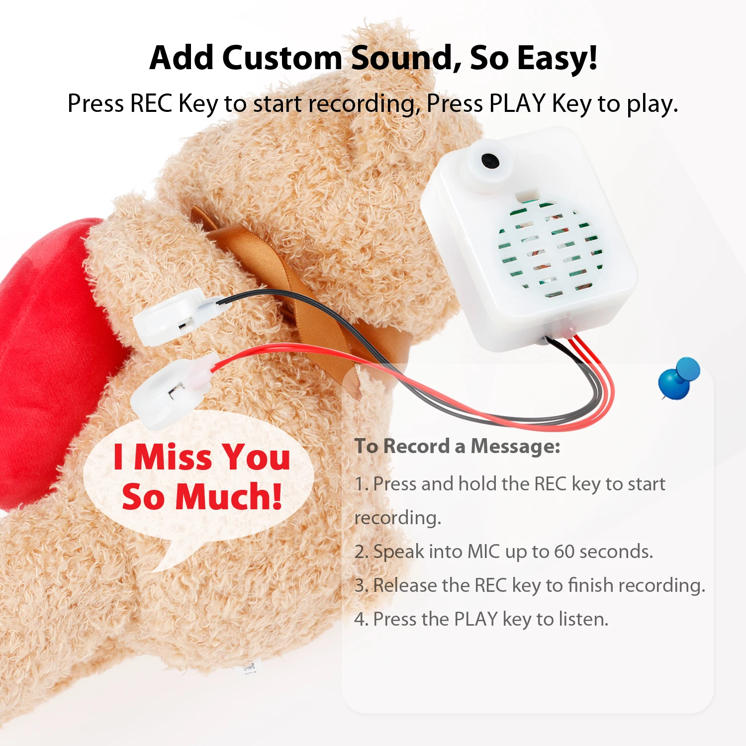 60 Seconds Recordable Voice Module Music Box Sound Recorder Sound Chip Sound Box for Stuffed Animals Plush Toy Baby Dolls Pillow