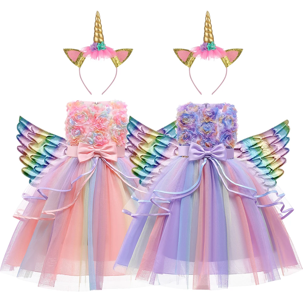 

Unicorn Tutu Dress For Girls Cosplay Costume Carnival Birthday Dress Costume Child Wedding Flower Girl Rainbow Princess Dresses