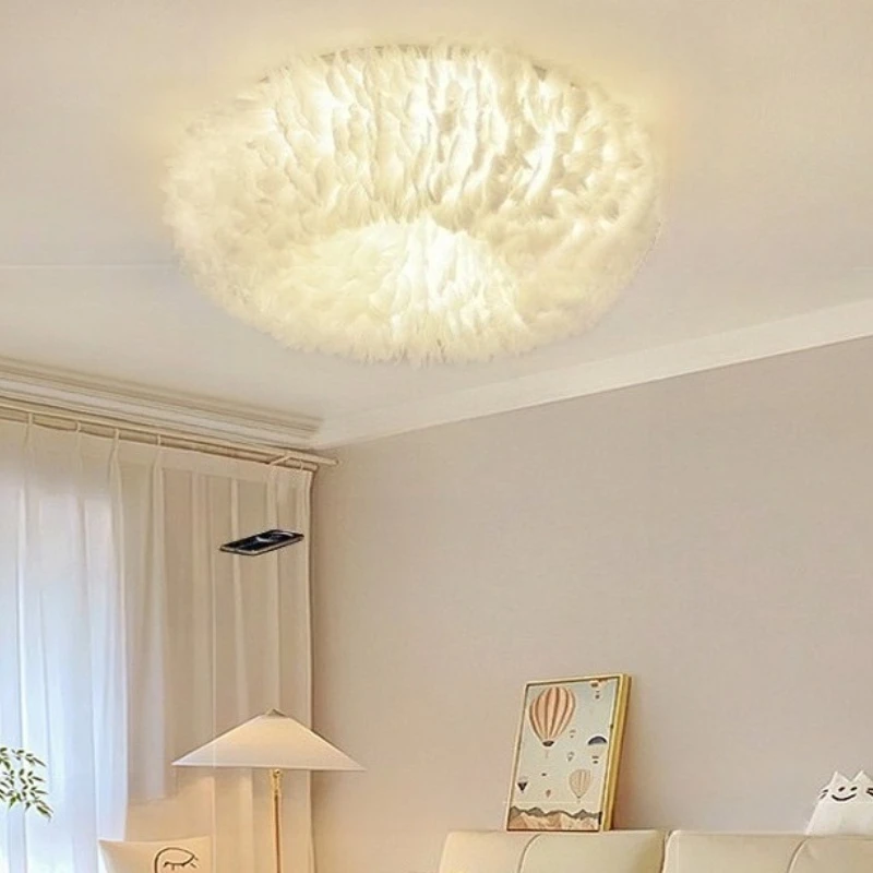 Designer Feather LED Ceiling Lamps Creative Rotundity E27 Bulb Bedroom Living Room Restaurant Study Romantic Atmosphere Lighting