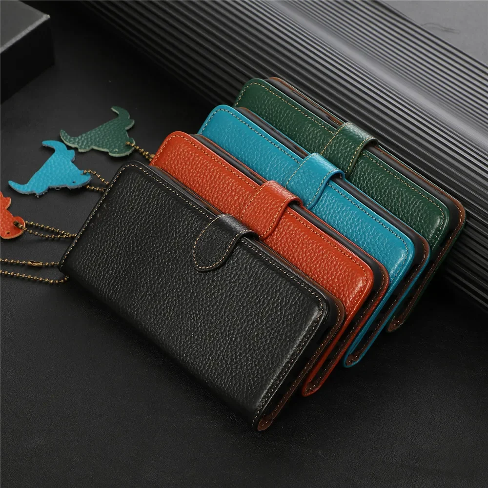 Genuine Leather Litchi Flip Wallet Case for Samsung Galaxy S25 Ultrr Plus S24 S23 FE A06 A16 A55 A35 25 15 Luxury Business Cover