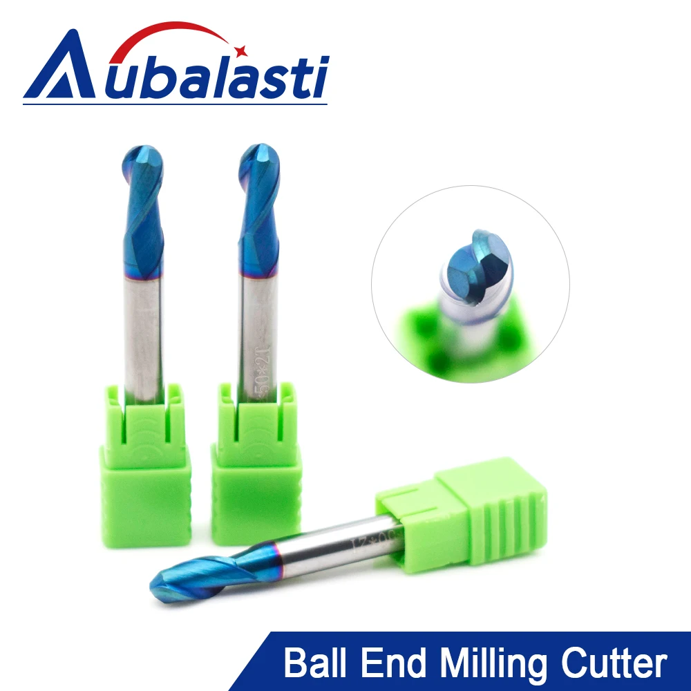 Aubalasti HRC65 2 Flutes Ball Nose End Mill Milling Cutter CNC Router Bits Tools CNC Milling Cutter Bits for Metal Cutting