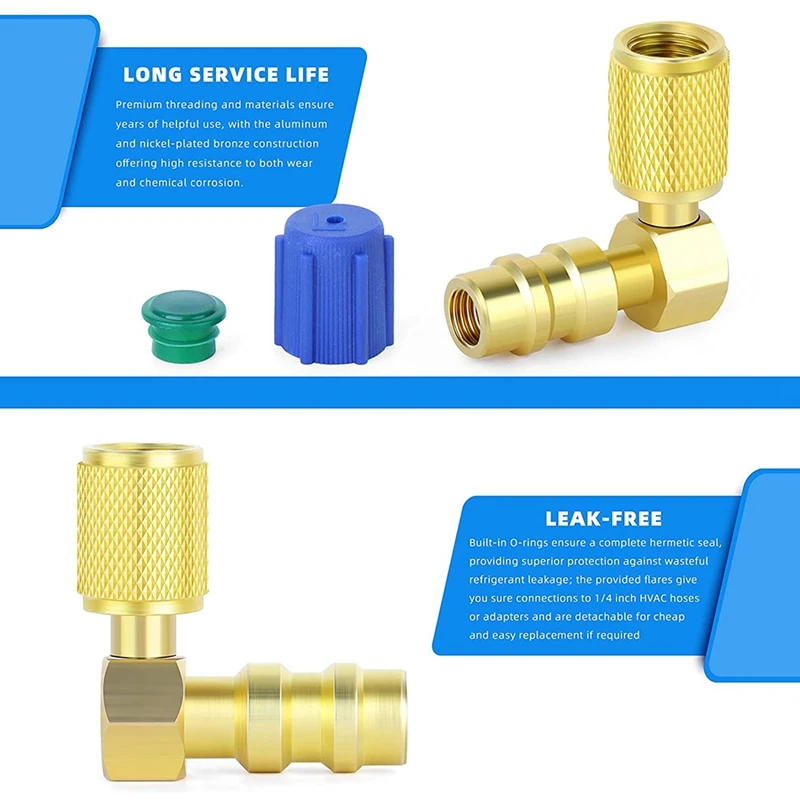 1Pc 90 Degree R12 To R134A AC Fitting Port Retrofit Conversion,Fits For Conditioner Refrigerant With 1Pc Cap