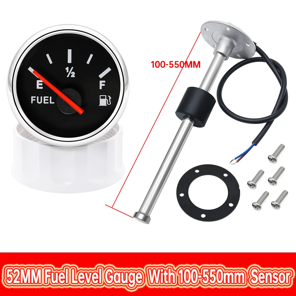 Marine Boat Car Fuel Level Sensor 100-550mm with Indicator Tank Meter  Red Backlight 9-32V 52mm LED Display Fuel Gauge 0~190 Ohm