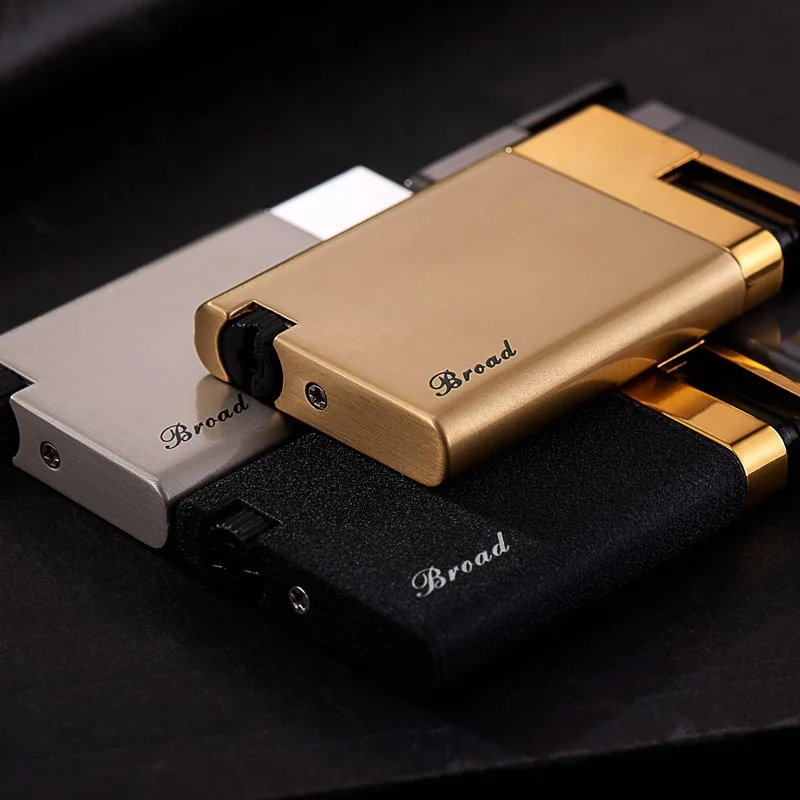 Wide Brushed Metal Lighter, Windproof Jet Flame, Refillable Butane, Stylish Gift for Men