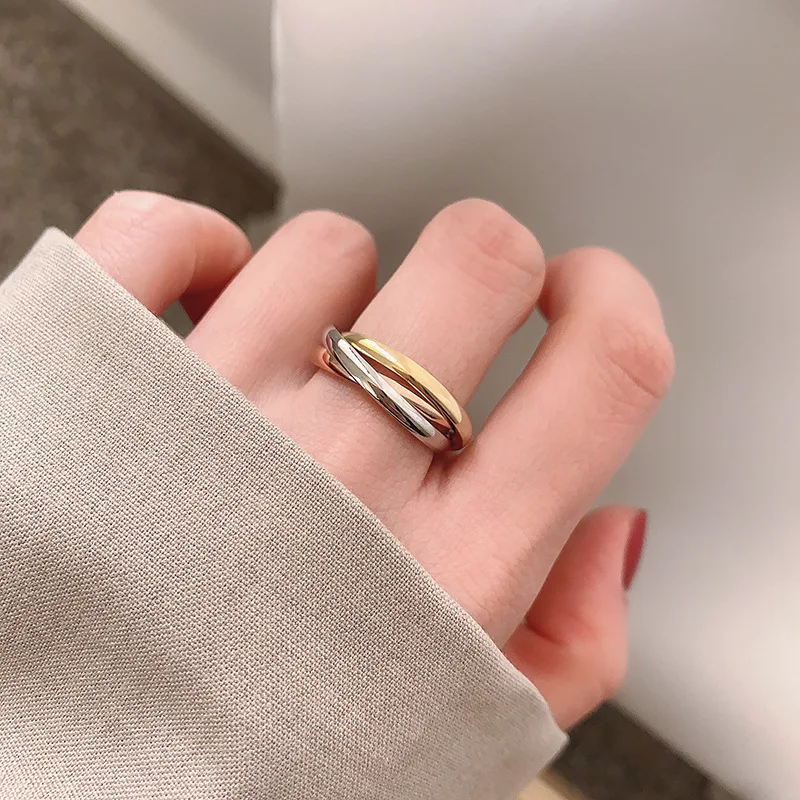 3 Colors 3 Circles Finger Ring for Woman Man Couple Wedding Jewelry 316L Stainless Steel High Polished PVD Gold Color Jewelry