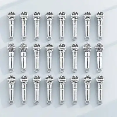 

20pcs Alloy Microphone Charm Mini Pendant For Jewelry Making Diy Craft Bracelet Necklace Keychain Bulk Charms Music Singer Decor