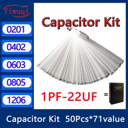 Capacitor kit 0201 0402 0603 0805 1206 smd Capacity package each value*50PCS Sample Kit Capacitor 1nf 10nf 100nf 1uf 10uf 22uf