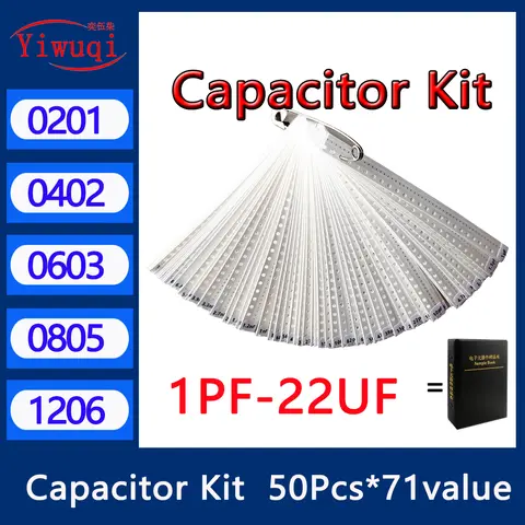 Capacitor kit 0201 0402 0603 0805 1206 smd Capacity package each value*50PCS Sample Kit Capacitor 1nf 10nf 100nf 1uf 10uf 22uf