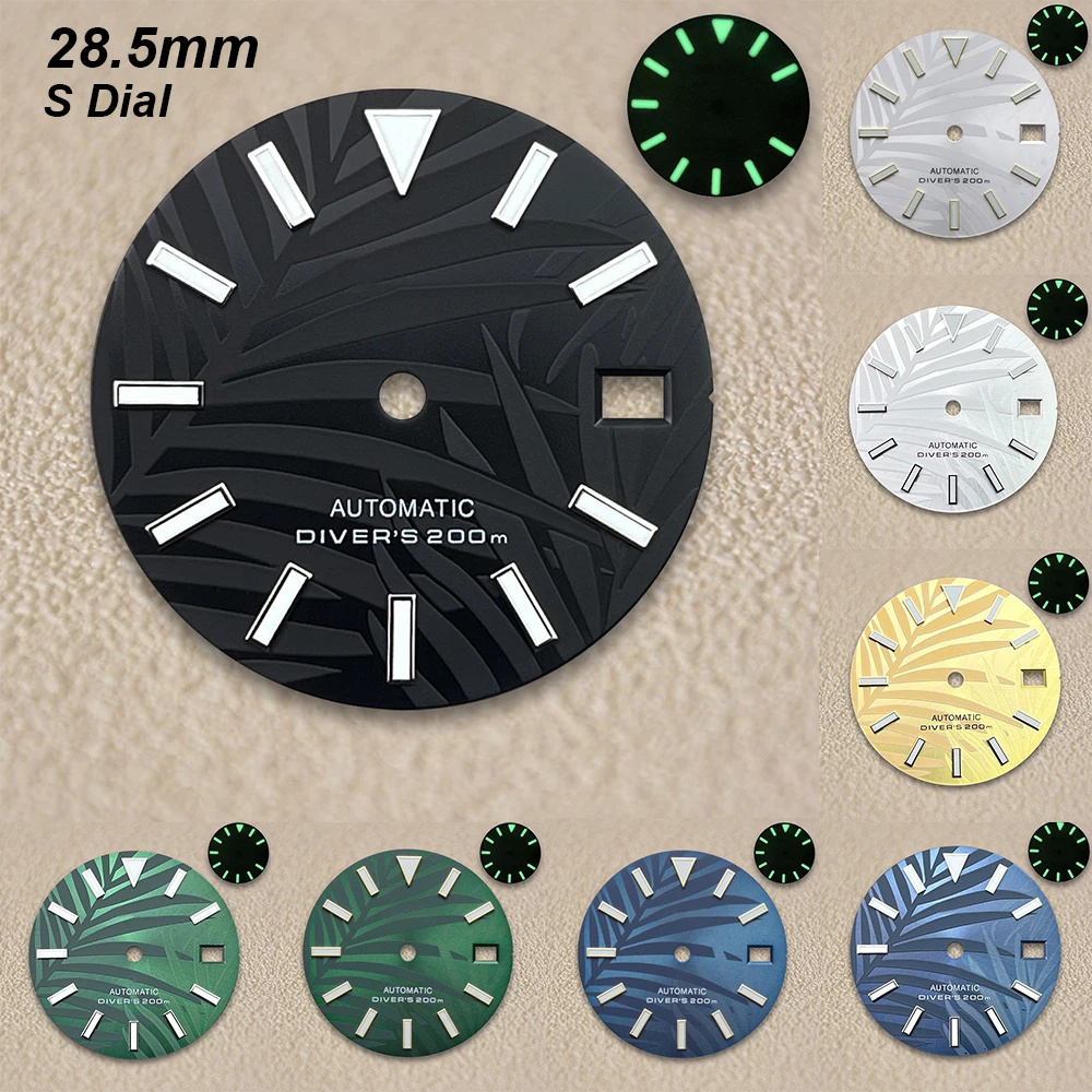 

28.5mm S Logo Bamboo Leaf Dial NH35/NH36/7S/4R Japanese Movement Green Luminous High Quality Watches Modified Accessories
