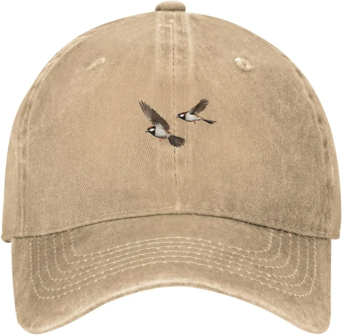 

Black Freely Flying Sparrow Printed Washed Cowboy Baseball Cap for Adults - Stylish and Breathable Hat