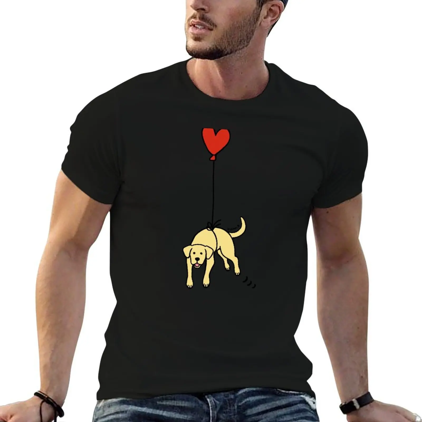 Yellow Labrador Floating in the Air T-Shirt Basic Solid Color Casual Tee Shirt