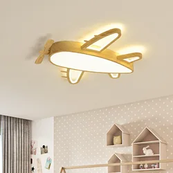 Vliegtuiglamp Kinderkamer Plafondlampen Massief Hout Getextureerd Smeedijzeren Licht Nordic Jongen En Meisje Slaapkamer Plafondverlichting