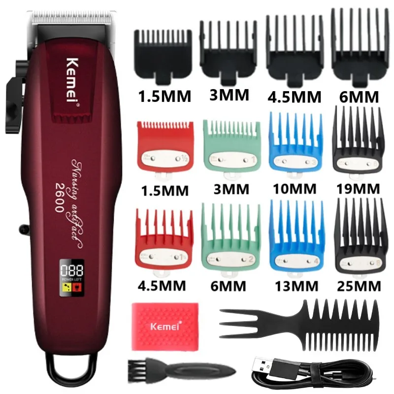 

Kemei KM-2600PG Magic Hair Clipper Cordless Powerful Haircut Top Quality Barber Hair Cutting Machine Hair Trimmer LCD Display