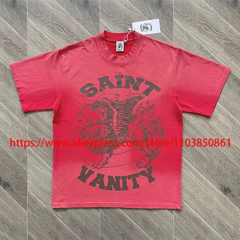 

SAINT VANITY с коротким рукавом в стиле ретро, старые высококачественные повседневные футболки с логотипом и принтом, разноцветные причудливые футболки SAINT VANITY