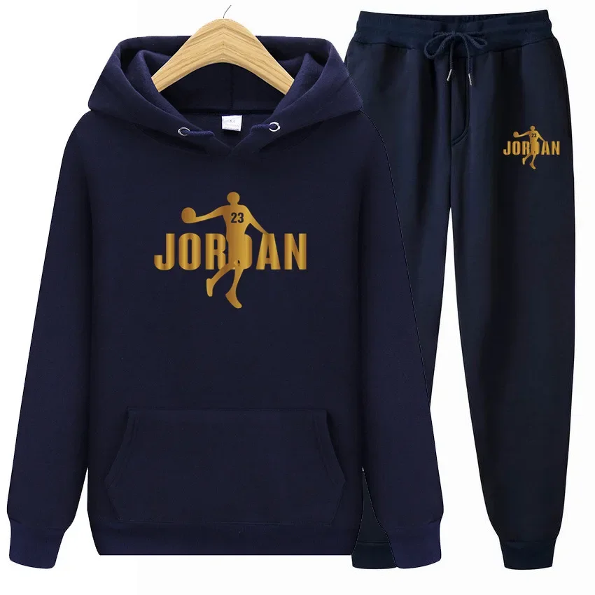 Ensemble sweat-shirt à capuche pour hommes, sports d'automne et d'hiver, adapté aux hommes et aux femmes, vêtements de sport décontractés en laine pour l'extérieur, 2 pièces