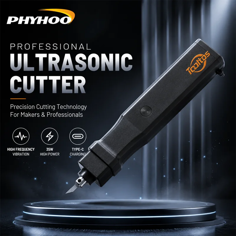PHYHOO Professional Ultrasonic Cutter 35W 20KHz Handheld Precision Craft Knife Tool Type C Rechargeable Kit for 3D Printing Foam