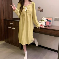 Plus Size Pajamas Women Spring Autumn Cloud Cotton Nightdress Long Sleeves Chest Pad Home Dress Princess Outside Loungewear