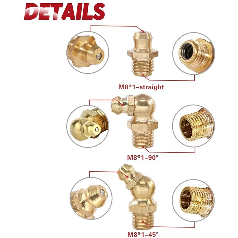 145-Pcs Metric Standard Brass Hydraulic Grease Fitting Assortment Kit - Straight, 90-Degree, 45-Degree Angled Zerk