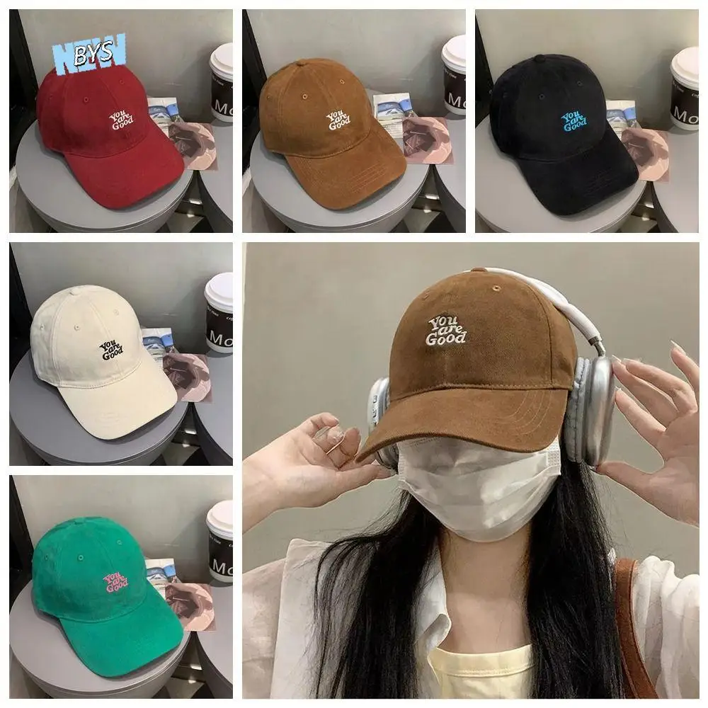 

Simple Korean Style Letter Embroidered Hat Cotton Adjustable Duck Tongue Cap Sweet All-match Original Peaked Cap Unisex