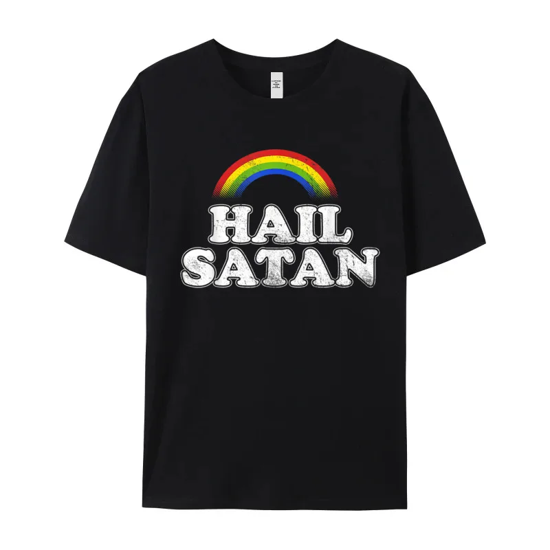 Funny Mens T Shirt Hail Satan Funny Ironic Rainbow Gift Tops Tees Cotton Round Neck Short Sleeve Birthday Tees VALENTINE DAY