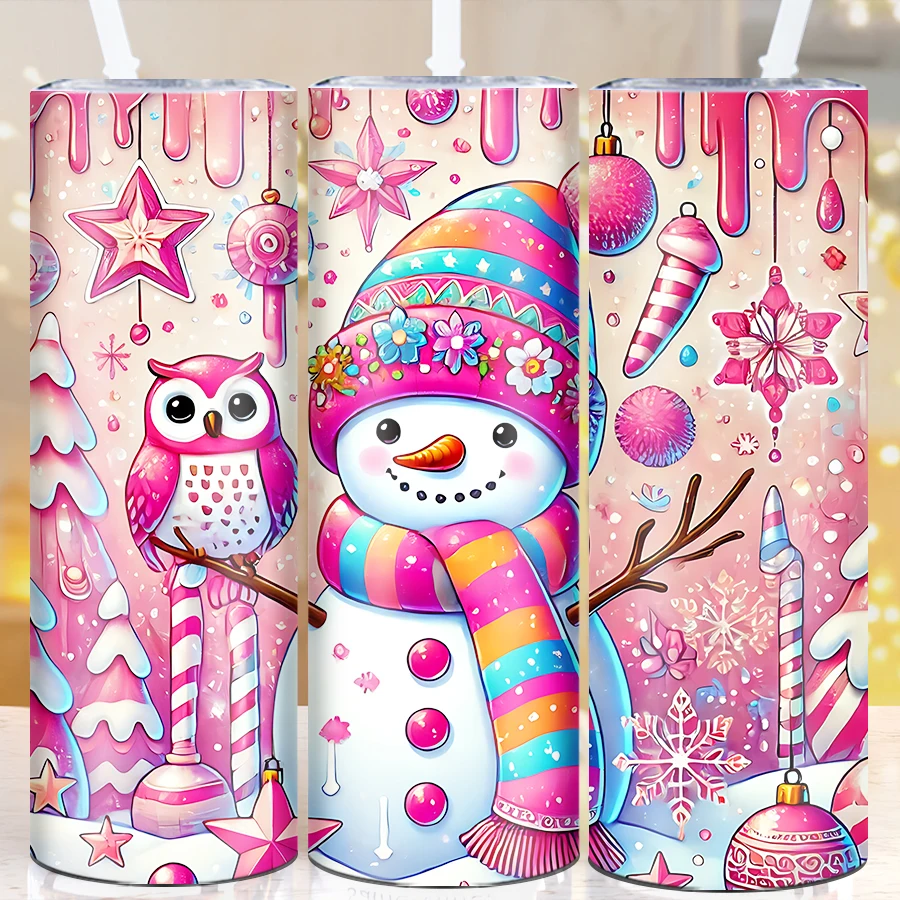 Christmas Water Mugs Straw Lid 1Pc 20oz Stainless Steel Hot Cold Insulated Cups 3D Print Snowman Party Tumblers Birthday Gifts