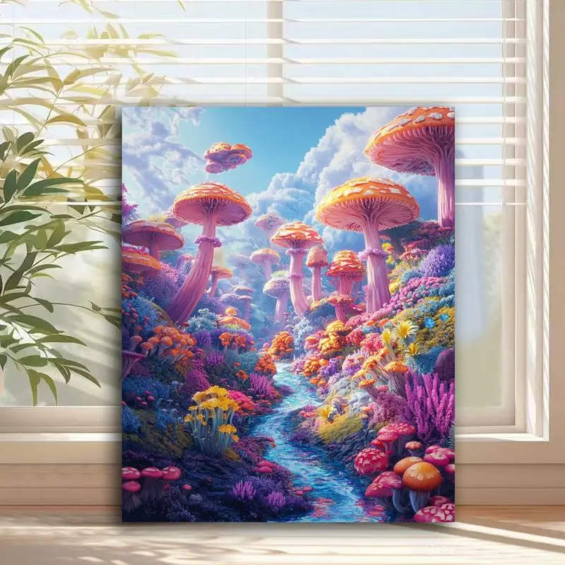 Kit de pintura por números fotográfico personalizado, cenário de rio cogumelo, pintura por números, decoração de casa, artesanato para adultos