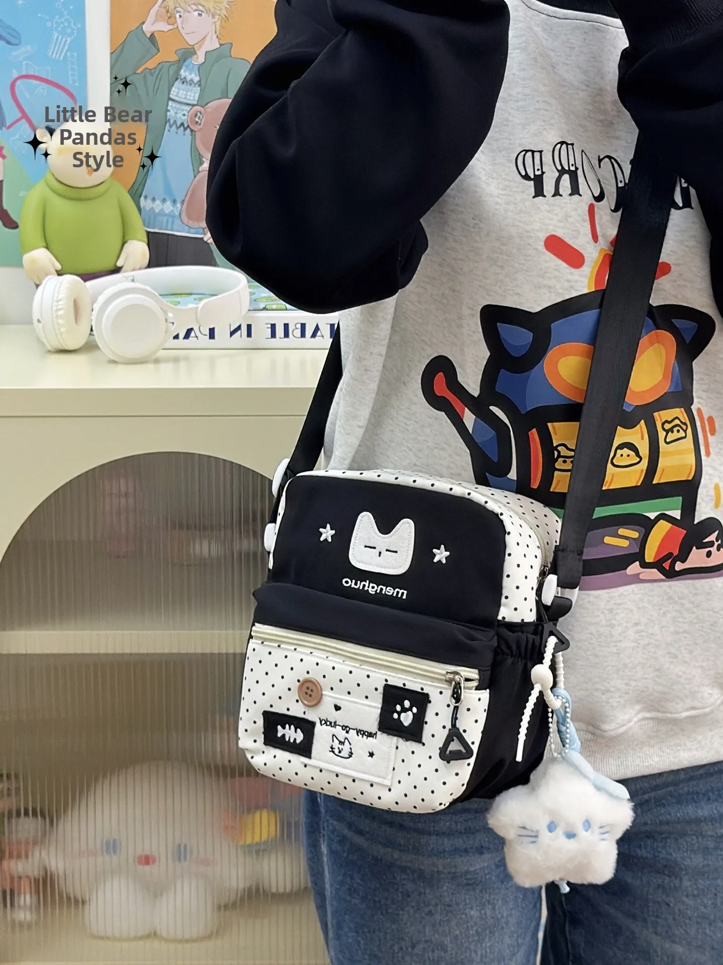 

Милая женская сумка через плечо в горошек, студенческая, в корейском стиле, мягкая, для девушек, модная, универсальная, вертикальная квадратная сумка